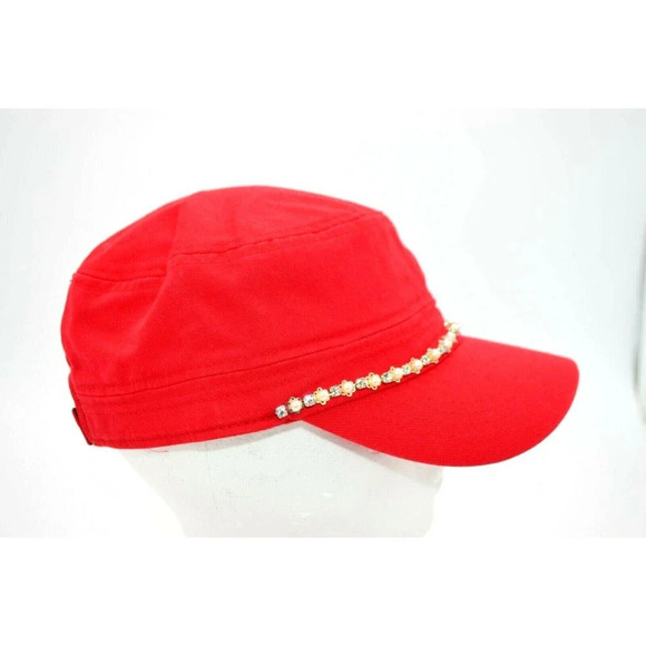 Pit Bull Red Pearl Jeweled Fashion Breton Hat Cap One Size Fits Most - Picture 1 of 5